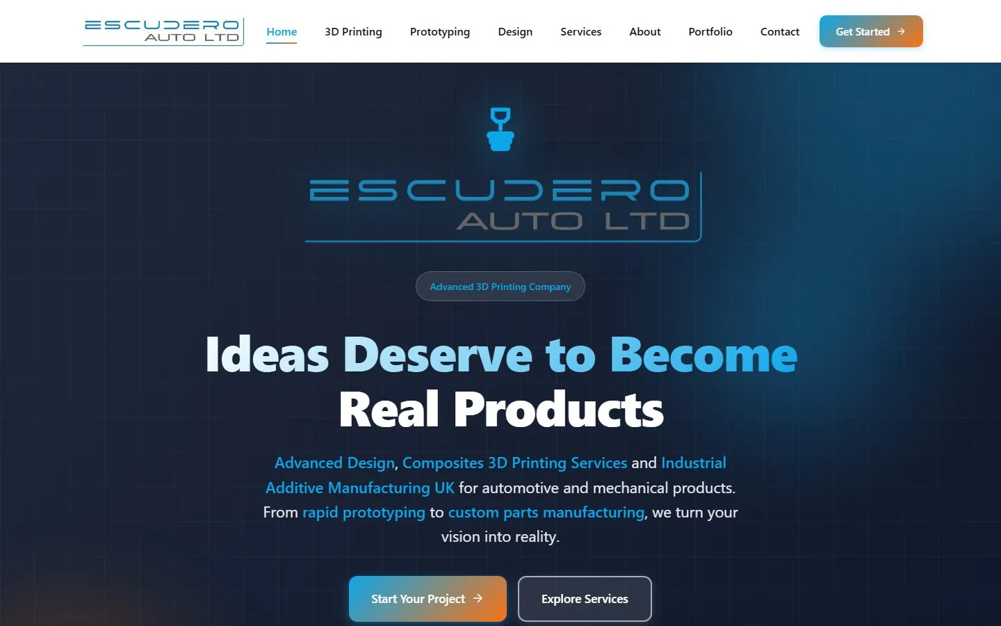 The Escudero Auto homepage: ideas deserve to become real products