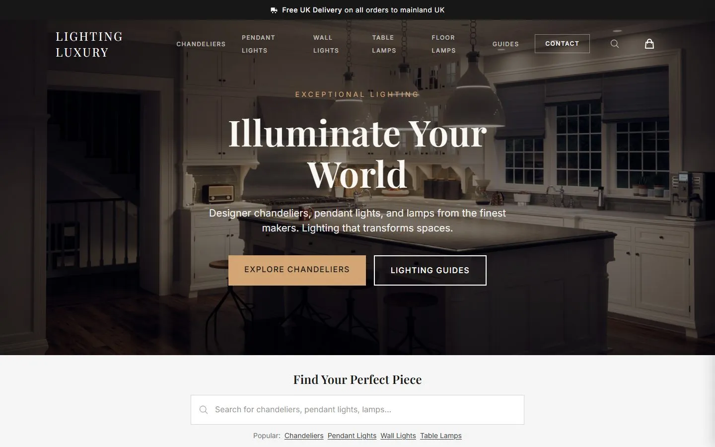 The Lighting Luxury homepage: illuminate your world