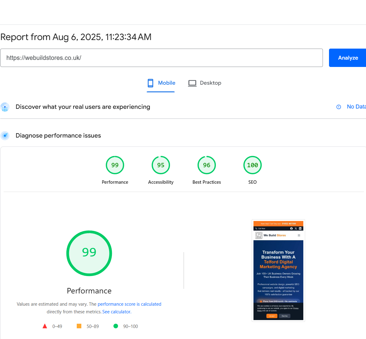 Astro PageSpeed Score: 99/100